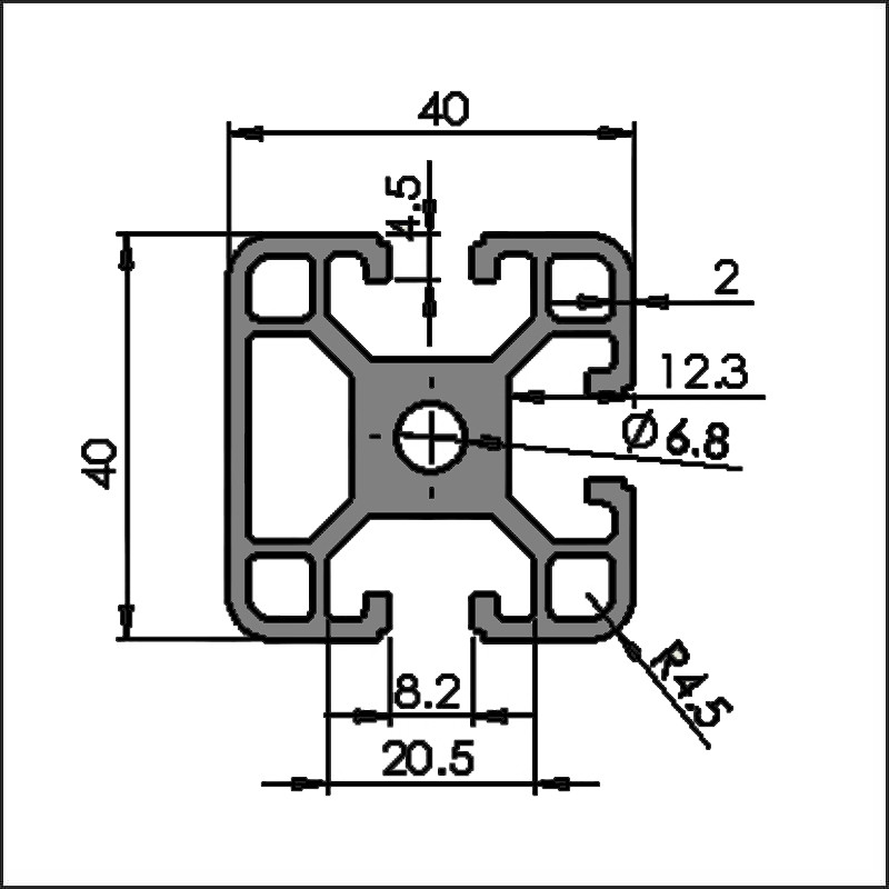 Aluminum t-slot 8-4040F CAD